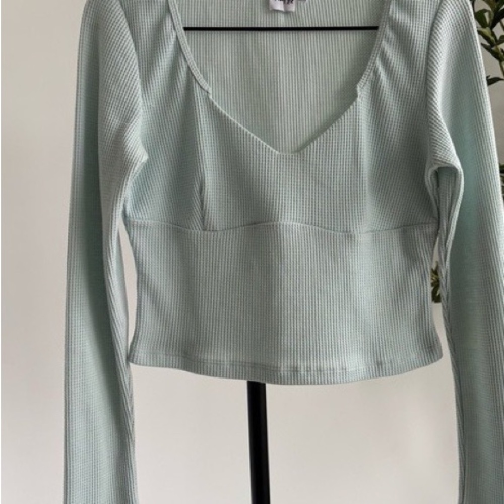 Princess Polly Light Green Ribbed Long Sleeve Top